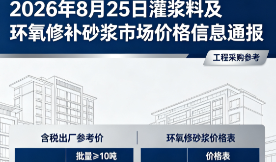 皇姑2026年8月25日灌浆料及环氧修补砂浆市场价格信息通报